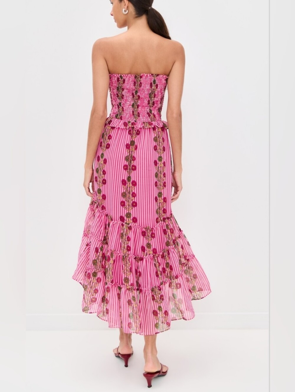 Free People Alejandra Hot Pink Combo Striped Floral High-Low Midi Dress - Picture 2 of 16